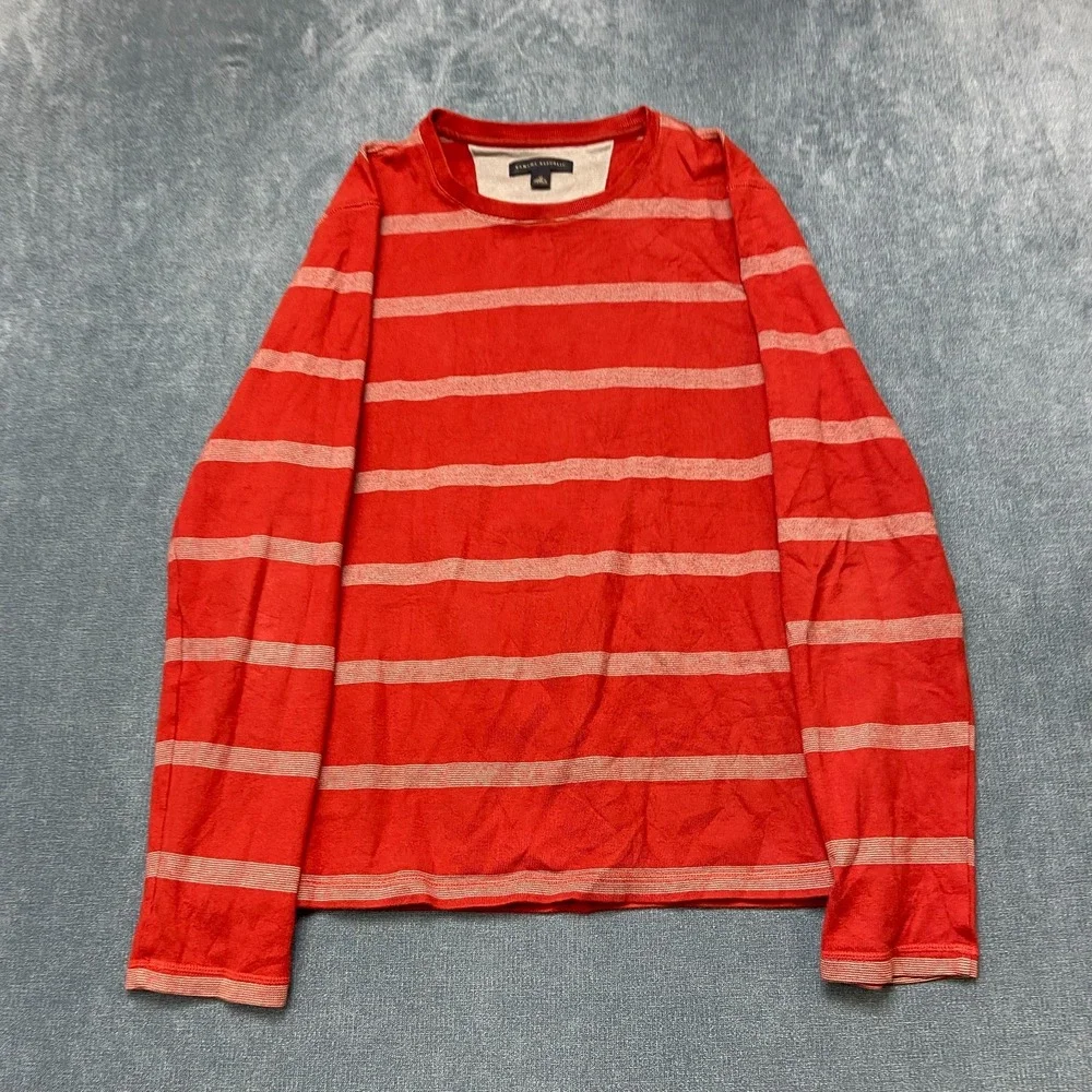 Banana Republic Sweater Mens Medium Red Gray Striped Cotton Crewneck Long Sleeve